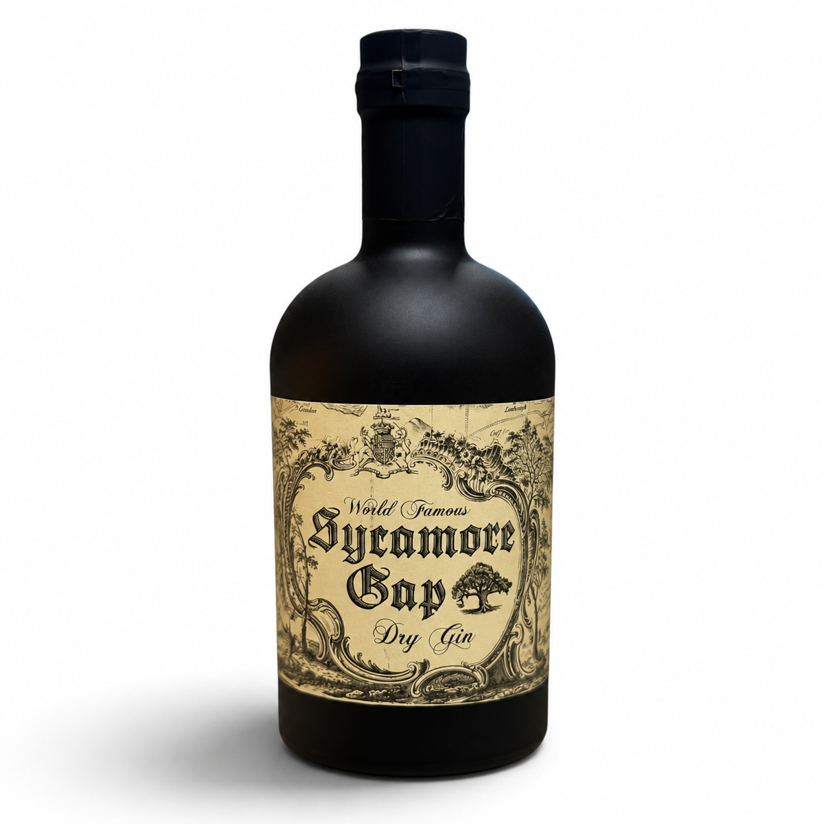 Twice Brewed Sycamore Gap Dry Gin bottle with ornate cream label