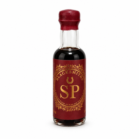 Blacksmiths Sloe Port 5cl miniature with a red wax seal and a burgundy label with gold SP lettering.